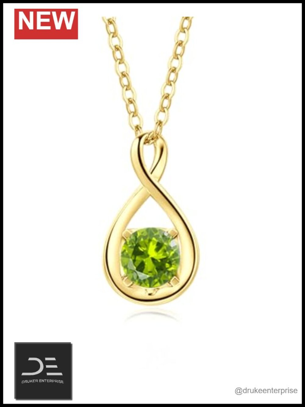 14K Solid Gold Birthstone Infinity Pendant Necklace with Sterling Silver Chain